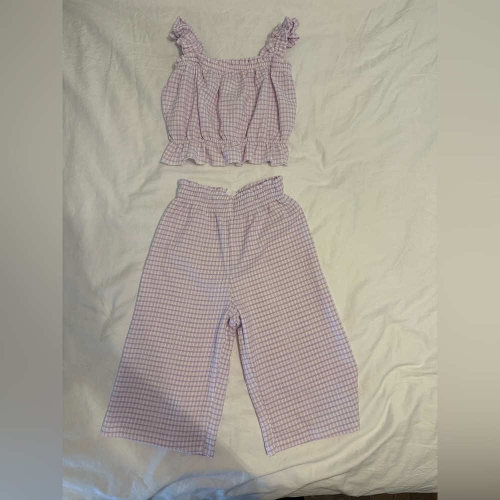 Zara Lilac Gingham Cropped Top & Wide-Leg Pants Set